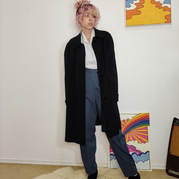 Vintage Trench Coat Jacket; Dark Navy Blue - Picture 8 of 8